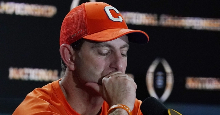 Clemson head coach Dabo Swinney faces the media after the game. (Photo: Kirby Lee / USATODAY)