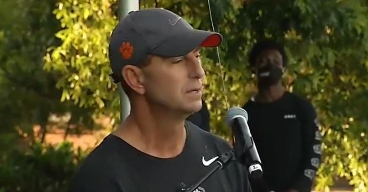 Swinney delivers his remarks Saturday.