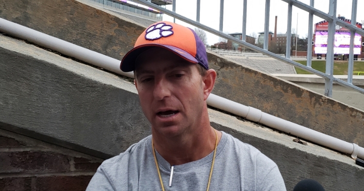 Swinney talks to the media after the scrimmage Wednesday