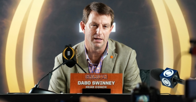 Clemson head coach Dabo Swinney talks to the media Saturday. (Photo: John David Mercer / USATODAY)