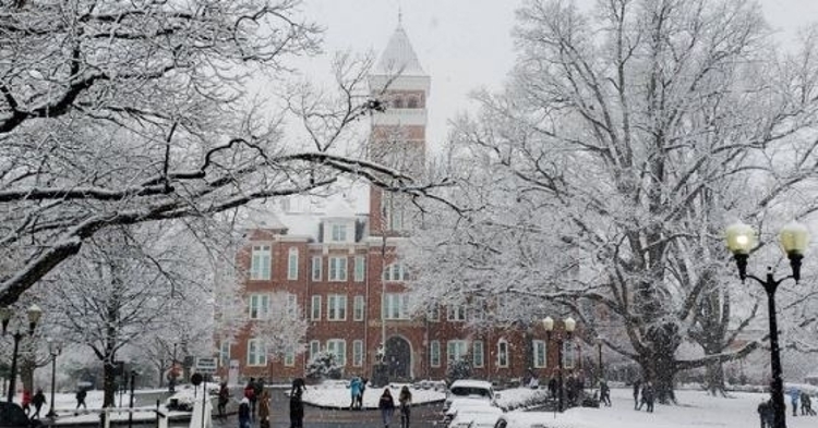 Tillman Hall covered in snow