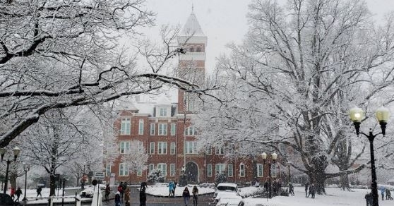 Tillman Hall covered in snow 