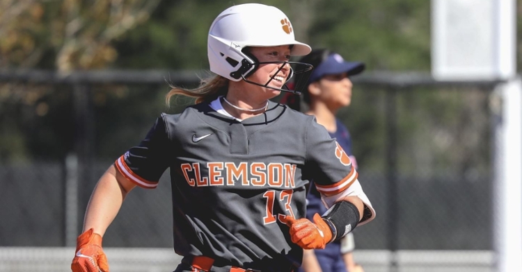 Abi Stuart smiles while running the bases Sunday (Photo courtesy of Clemson softball)