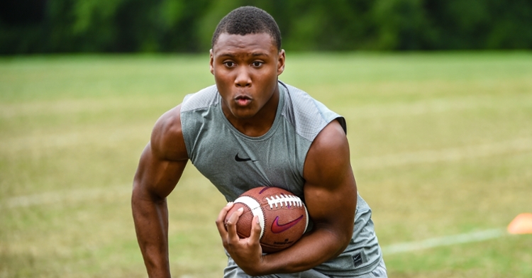 Adams works out at Dabo Swinney's high school camp.