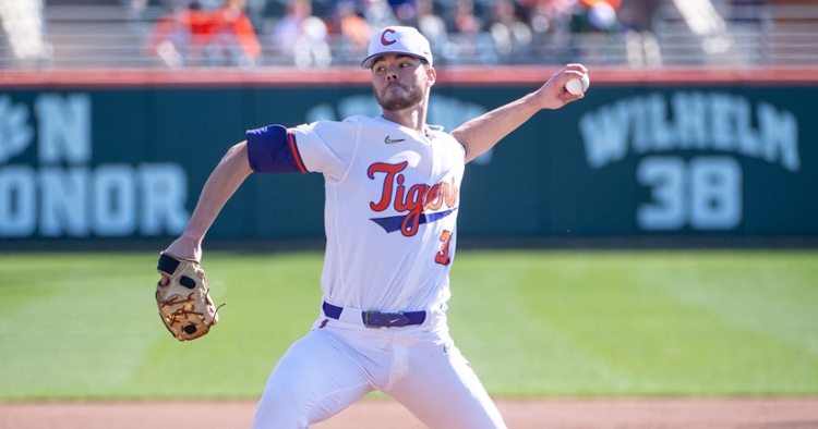 Grice pitched five shutout innings but the bullpen gave up four runs on five hits (Clemson athletics photo).
