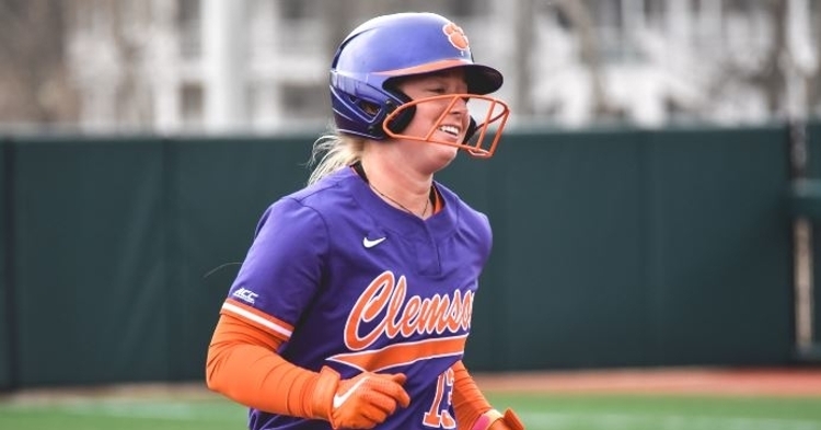 Abi Stuart hit her first home run of the season in game one. (Alana MacCallion, Clemson Athletics)