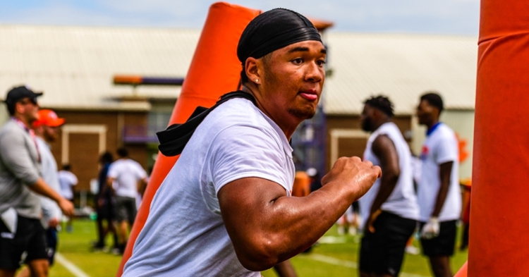 Uiagalelei works out at camp last week in Clemson.