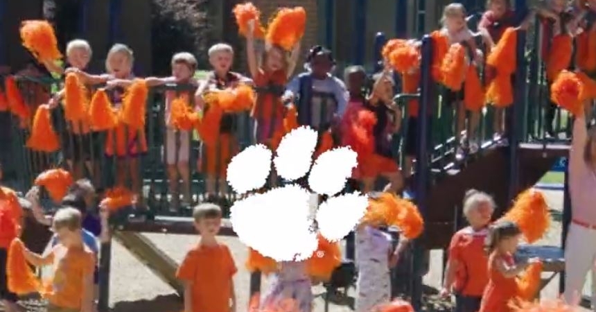 The Clemson kids love visits from the football team and Pizza Fridays.