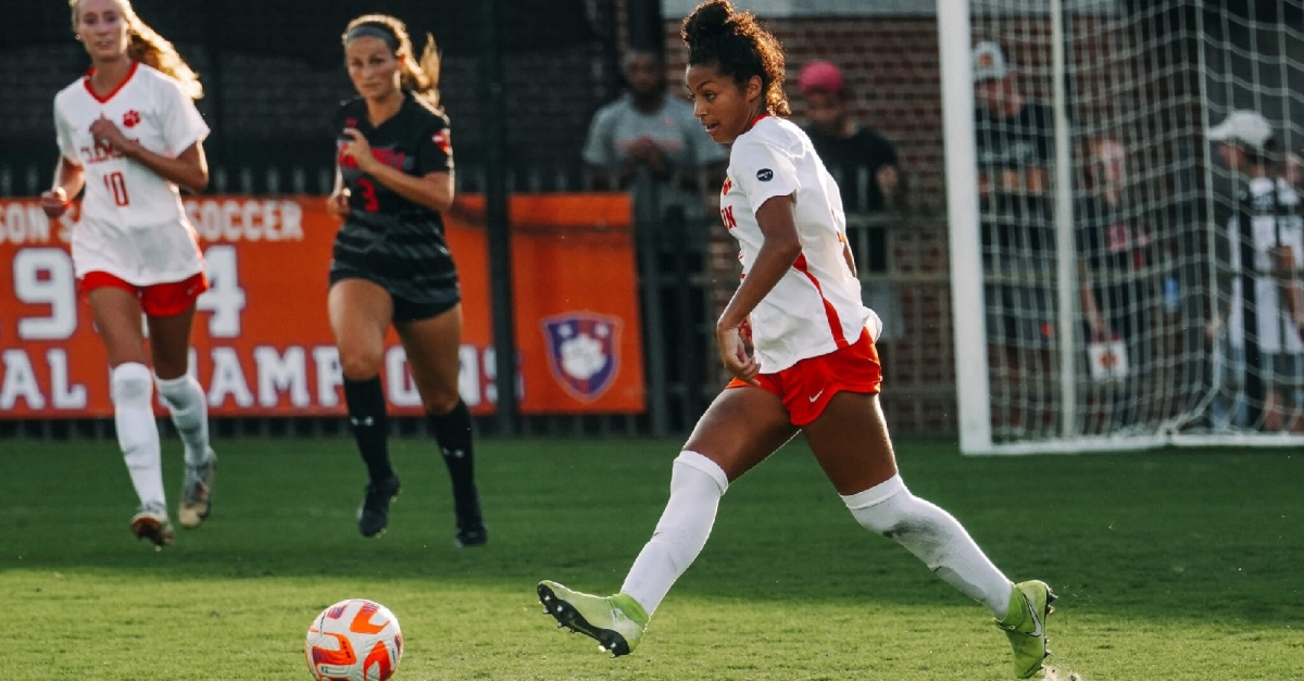 Clemson women's soccer captured its first win by scoring five unanswered goals against Campbell. (Ella Drake/Clemson Athletics)